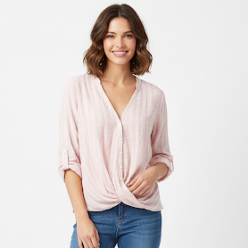 Listicle Boho Pink Stiped Cotton Blouse
